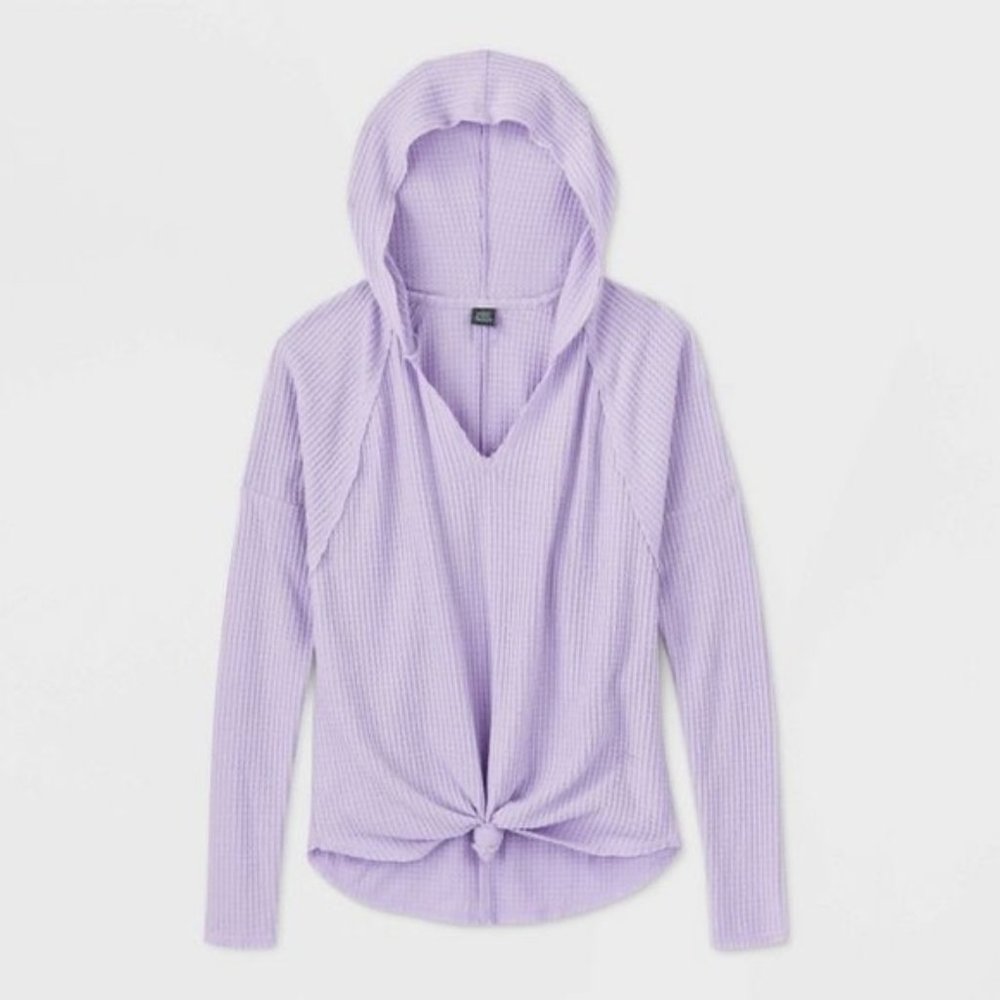 Purple Waffle Knit Long Sleeve Hood Shirt